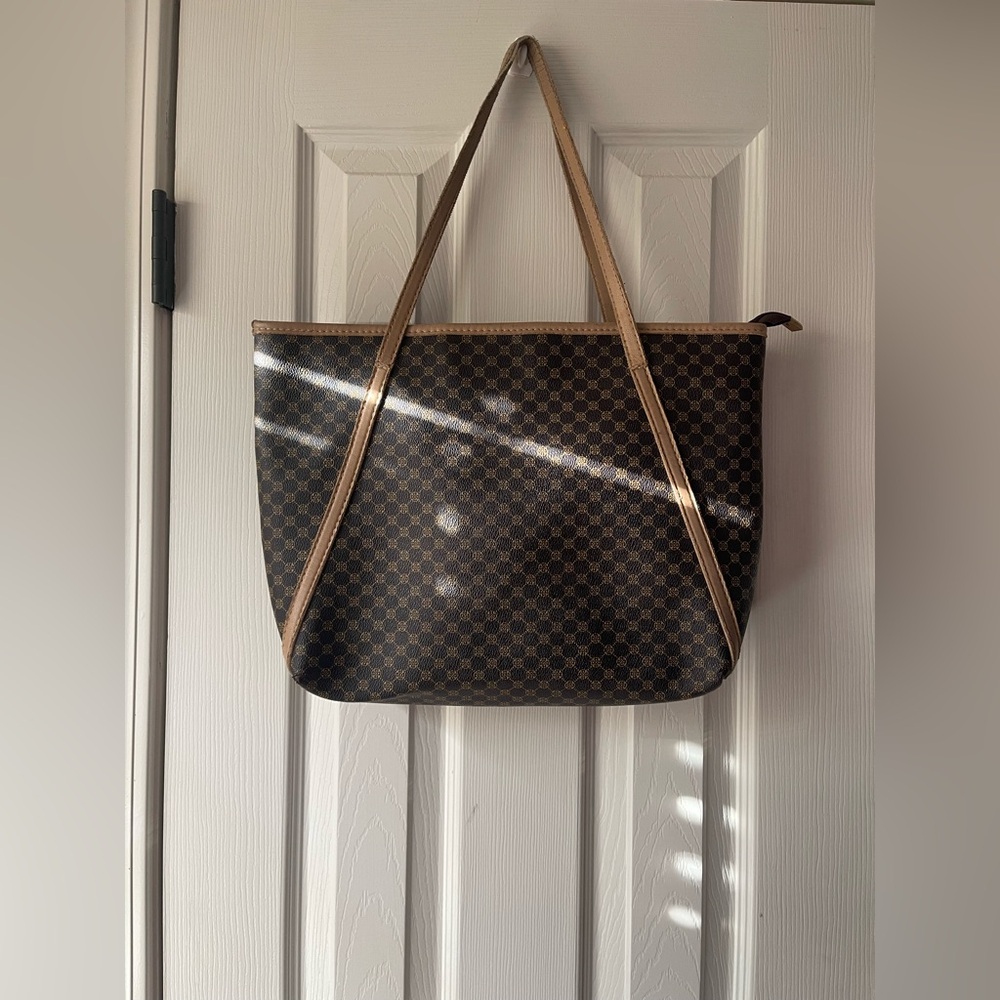 Brown Checkered Tote Bag